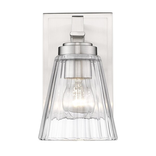 Z-Lite Lyna Wall Sconce, 1-Light, 5 In.W x 6.5 In.L x 9 In.H, Brushed Nickel/Clear 823-1S-BN - main